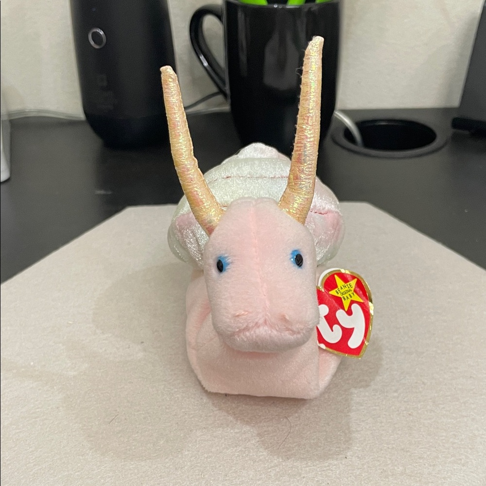 Ty Pink Narwhal Plush with Iridescent Shell and Gold Horn. “Swirly” born 1999 - Picture 3 of 6